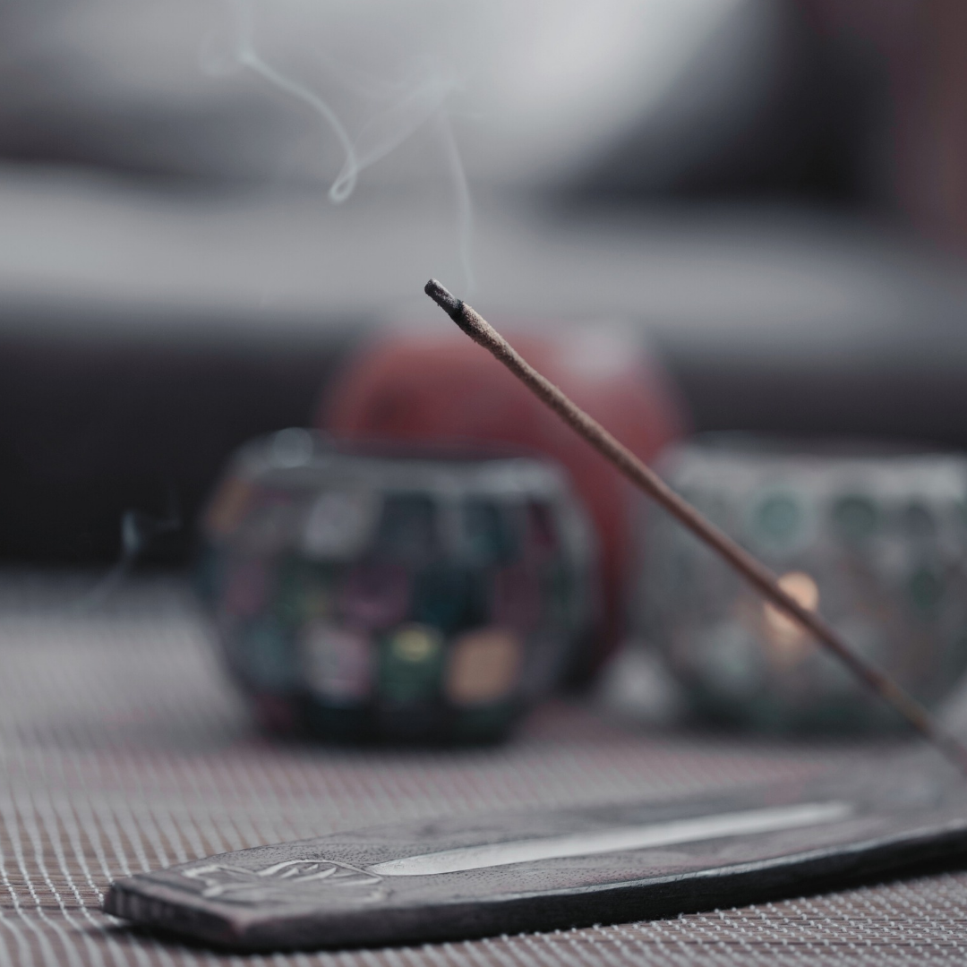 A whisper of smoke rises from a traditional incense stick, cradled upon an ash catcher (the ash can be used to create your own black salt and in your own spells). Create your perfect ambiance by choosing your preferred scent.
