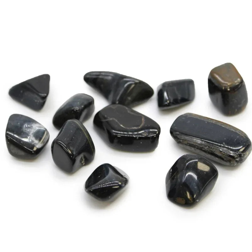 Collection of Hawks eye crystals on a white background