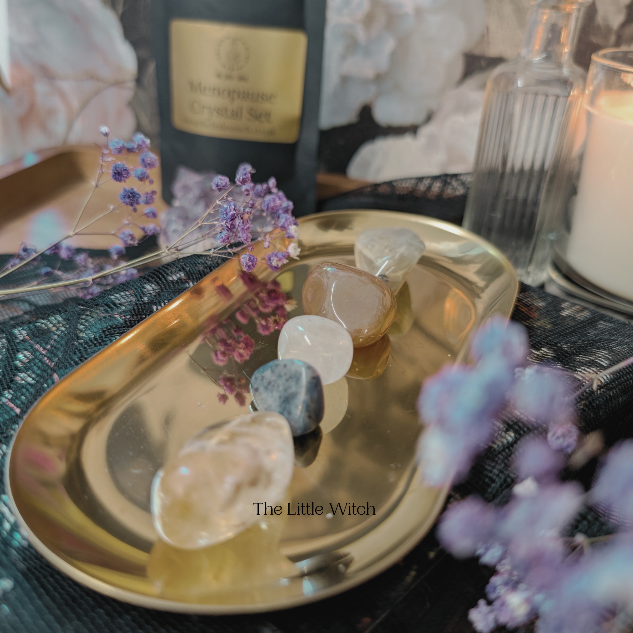 A carefully curated menopause crystal set offering holistic support for symptoms like hot flushes, mood swings, and sleep issues during perimenopause and menopause."