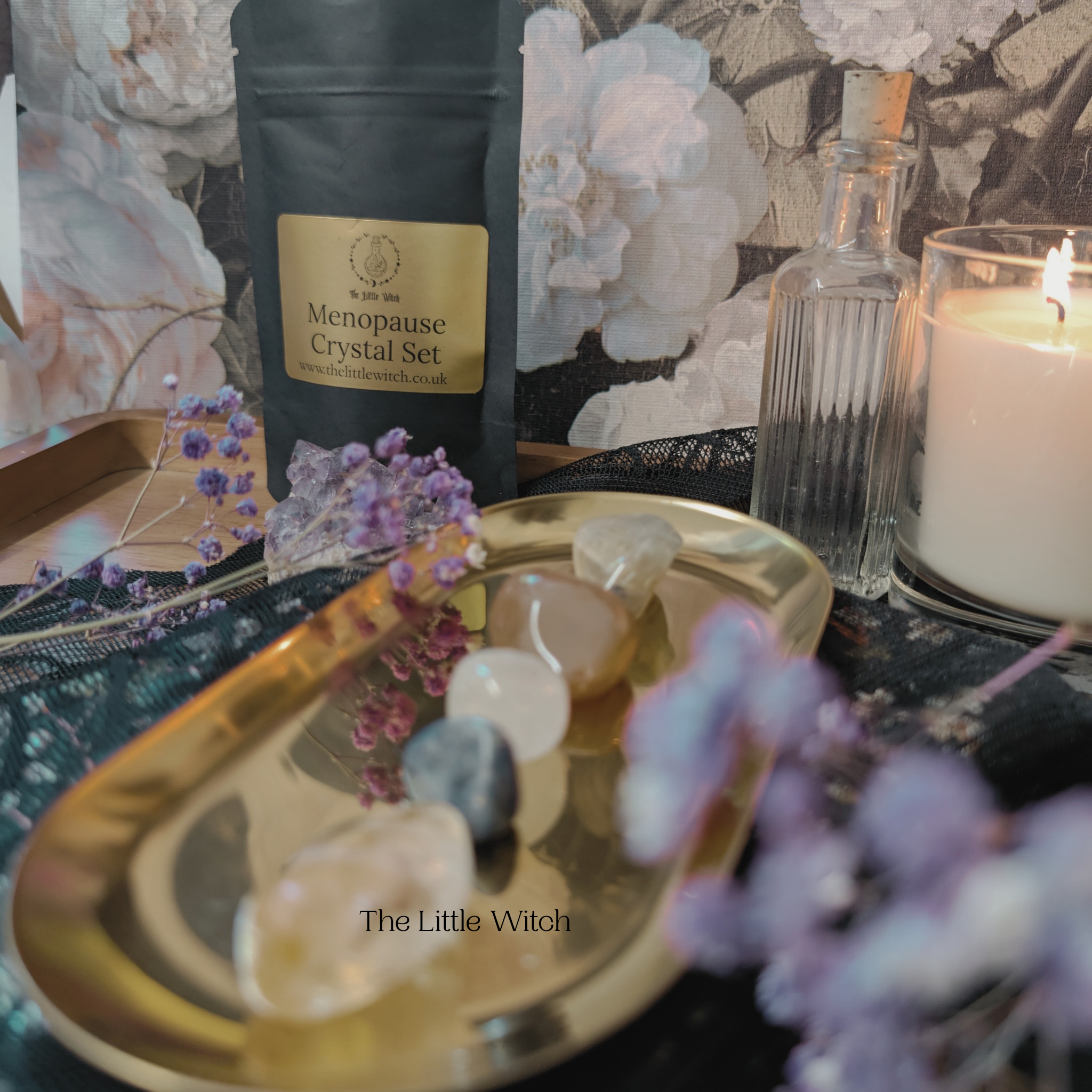 A carefully curated menopause crystal set offering holistic support for symptoms like hot flushes, mood swings, and sleep issues during perimenopause and menopause."