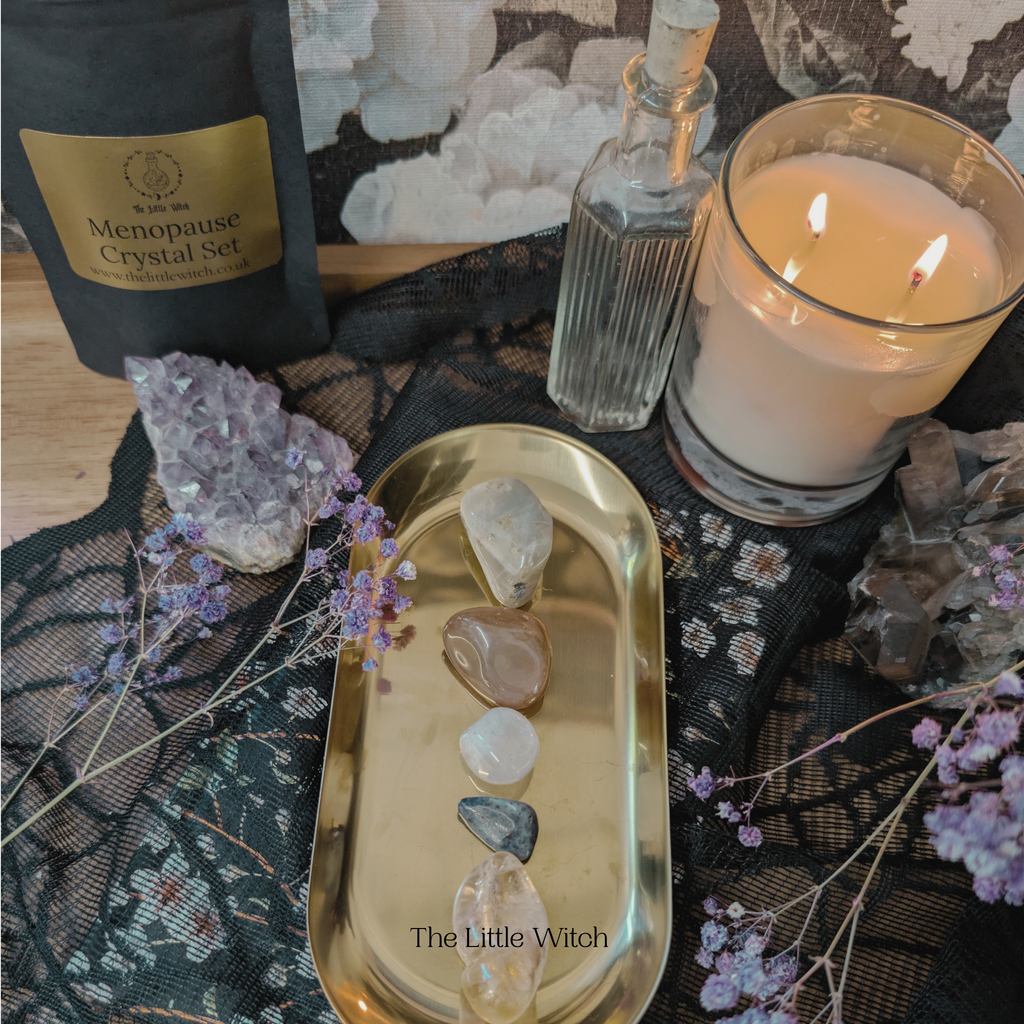 A carefully curated menopause crystal set offering holistic support for symptoms like hot flushes, mood swings, and sleep issues during perimenopause and menopause."