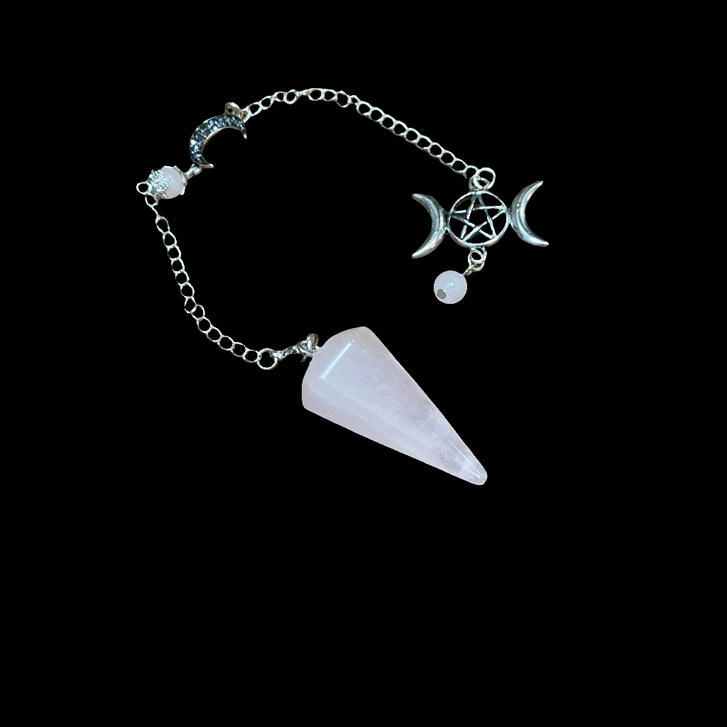 Triple Moon Rose Quartz Pendulum