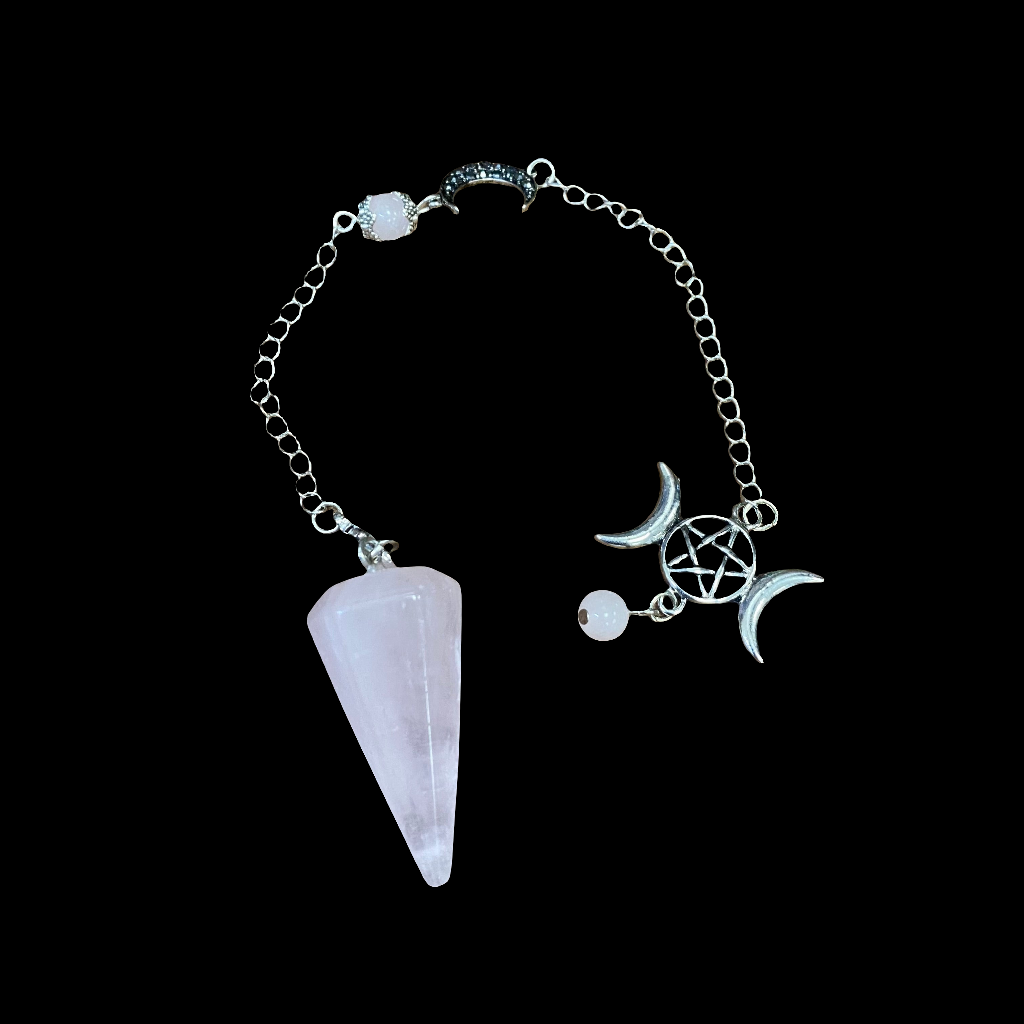 Triple Moon Rose Quartz Pendulum